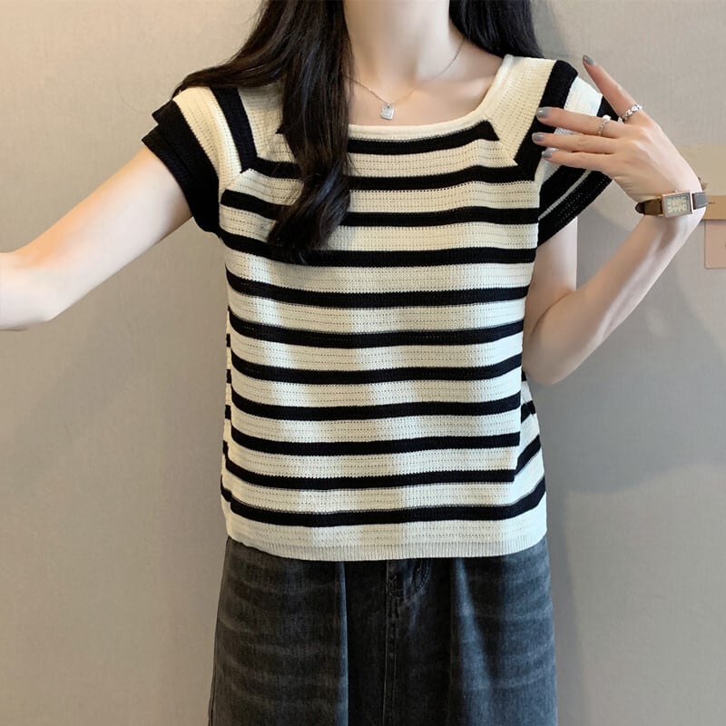 今季マストバイ カジュアル ファッション エレガント ストライプ柄 Tシャツ<ins-8339>
