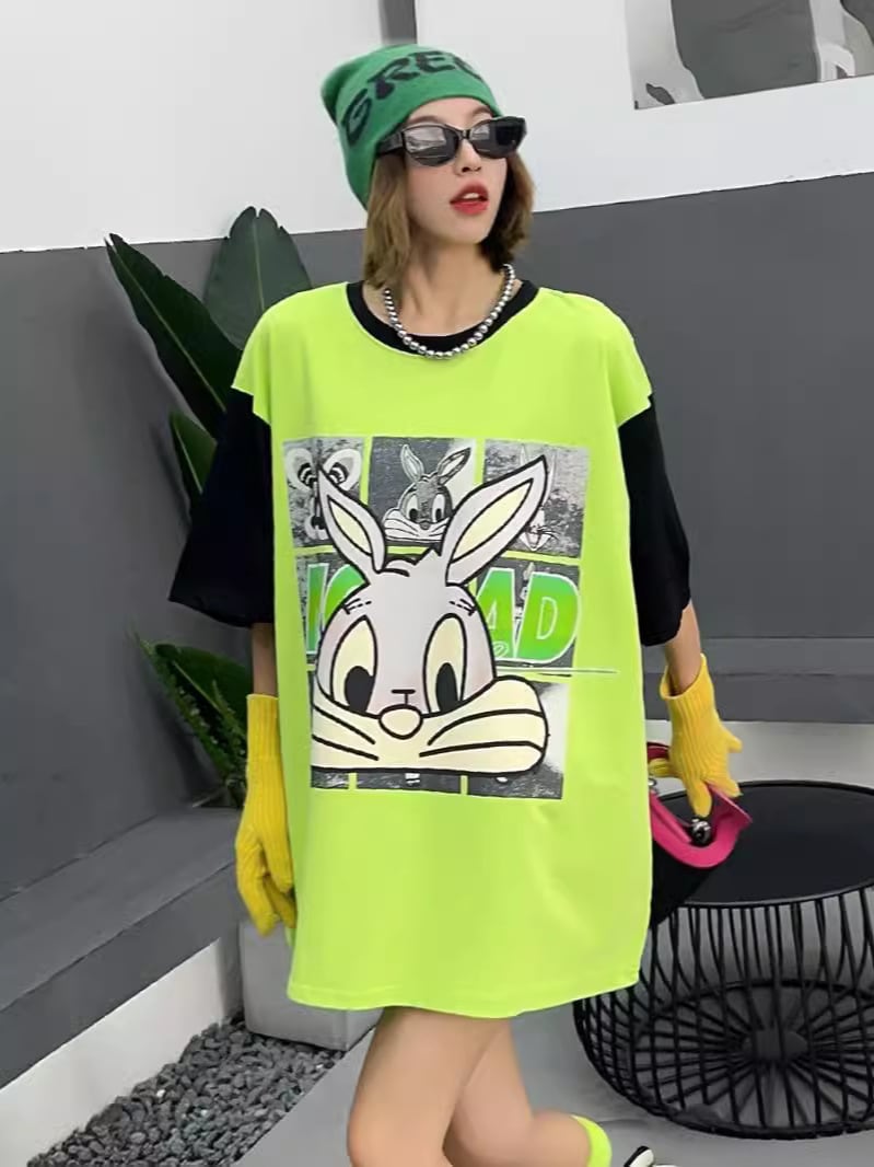 売り切れ必至 個性派 カジュアル プリント 切り替え 半袖Tシャツ<ins-8268>