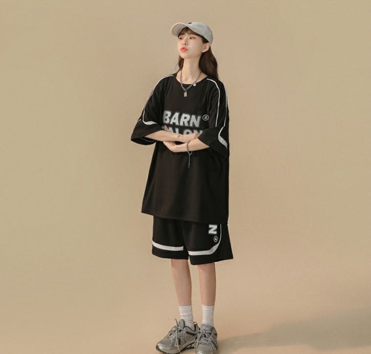 大好評 カジュアル ファッション ルーズ半袖Tシャツⅹパンツセット<ins-6539>