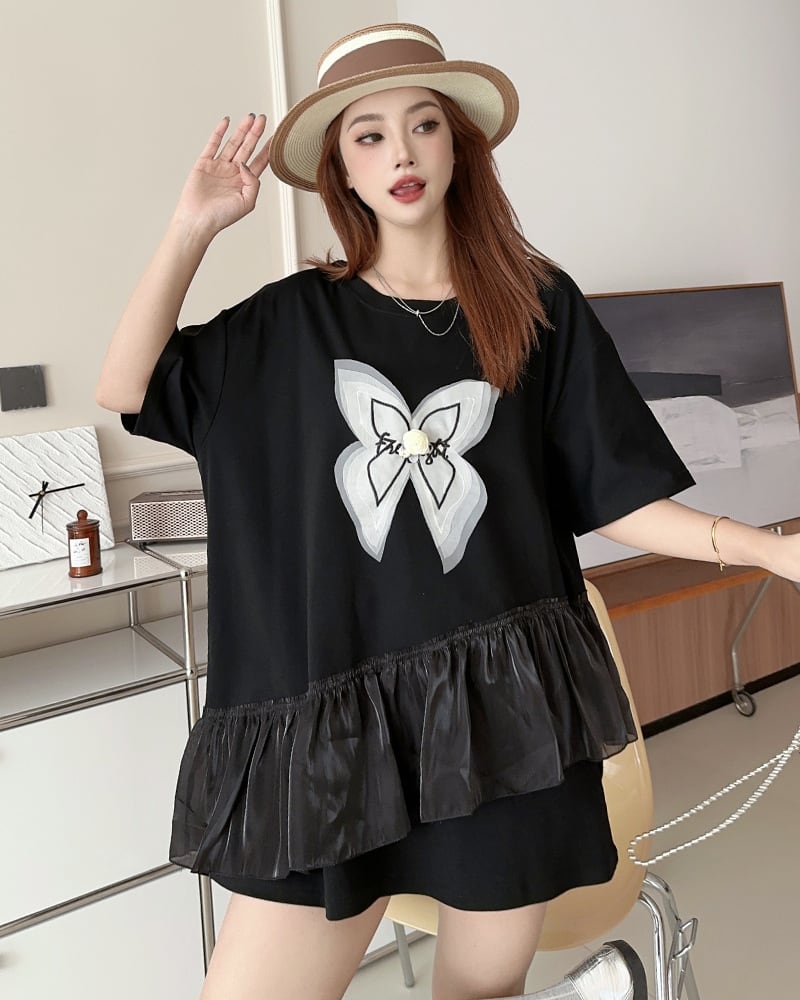 絶対欲しい キュート 切り替え プリントゆったり 半袖Tシャツ 全5色<ins-8271>