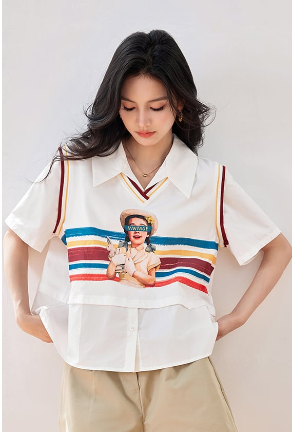 話題沸騰中 個性的なデザイン 一目惚れ レイヤード風 Tシャツ カットソー<ins-8331>