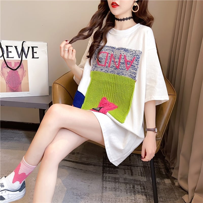 【半額!期間限定!!】ゆったりロング丈切り替え三色半袖Tシャツ<ins-1565>