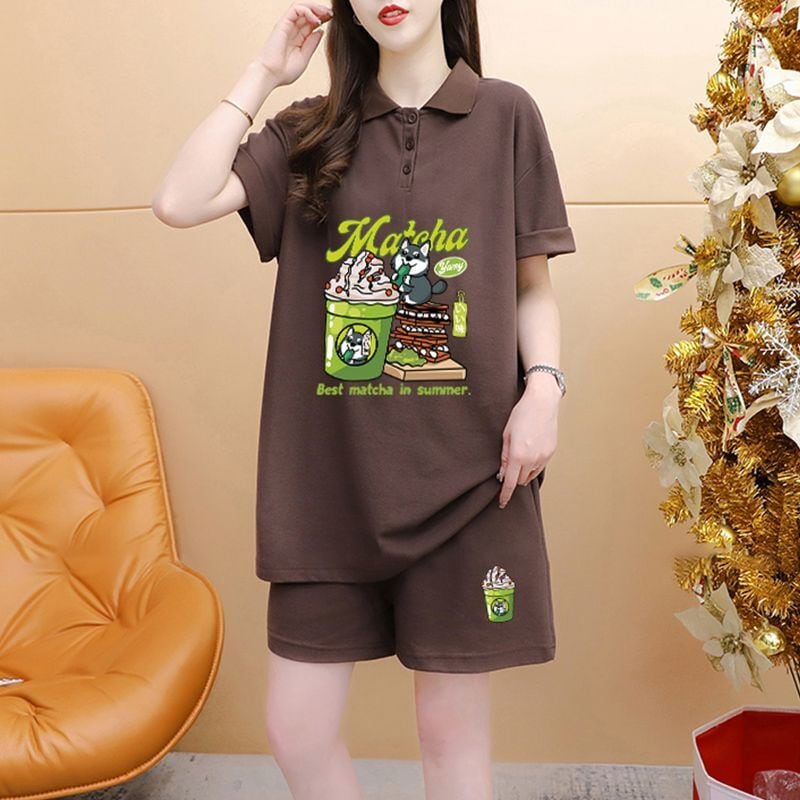 超人気 カジュアル プリント 半袖Tシャツⅹパンツセット全3色 <ins-8528>