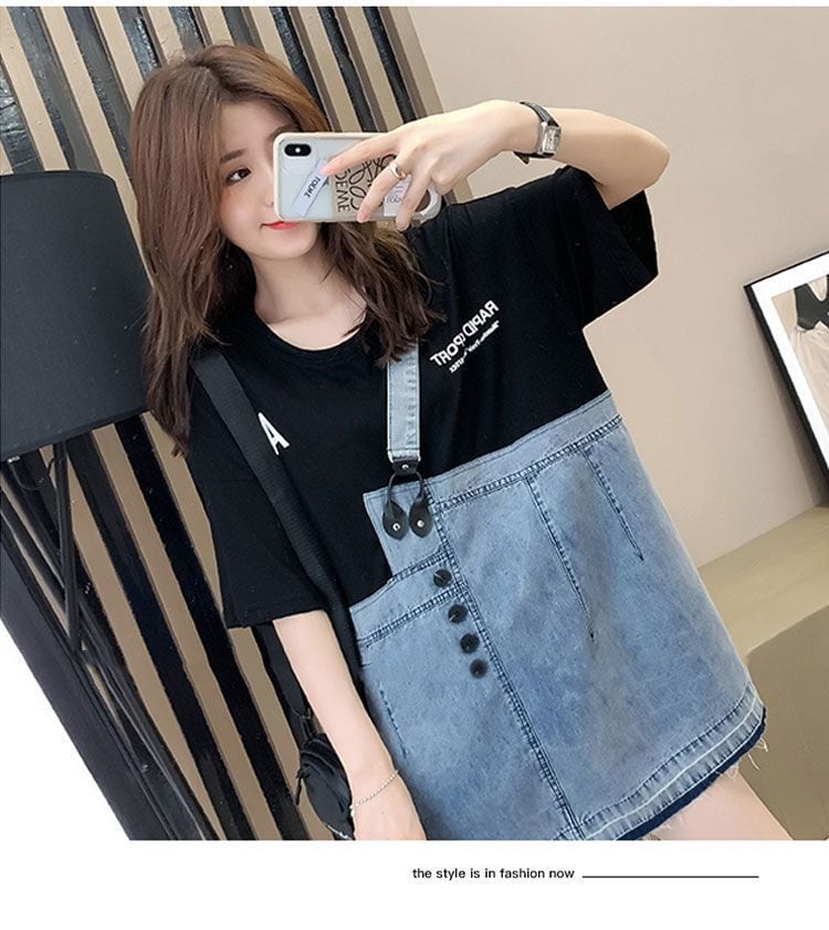 個性的なデザイン 一目惚れ 2色選択可 レイヤード風 Tシャツ カットソー<ins-8286>