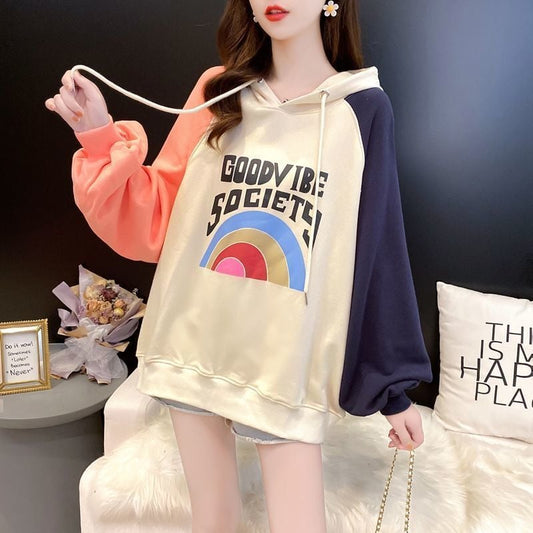 【半額!期間限定!!】新作デザイン感 切り替え プリント 2色選択可 スウェット パーカー<ins-8119>