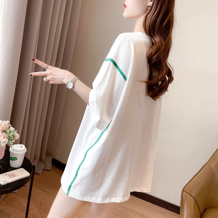 質感のいい 立体のリボン 猫刺繍 ロング Tシャツ ゆったり半袖 <ins-2919>