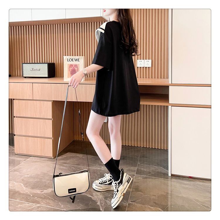 夏新作 キュート レイヤード風 プリントTシャツ 2色 ゆったり半袖<ins-8226>