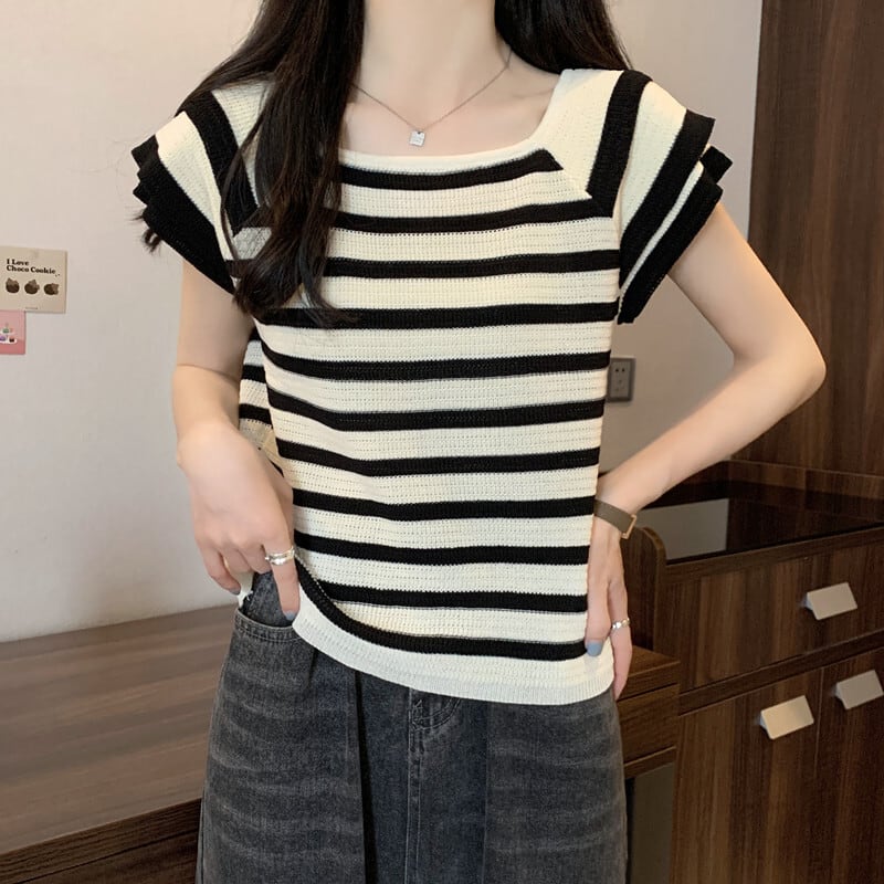 今季マストバイ カジュアル ファッション エレガント ストライプ柄 Tシャツ<ins-8339>