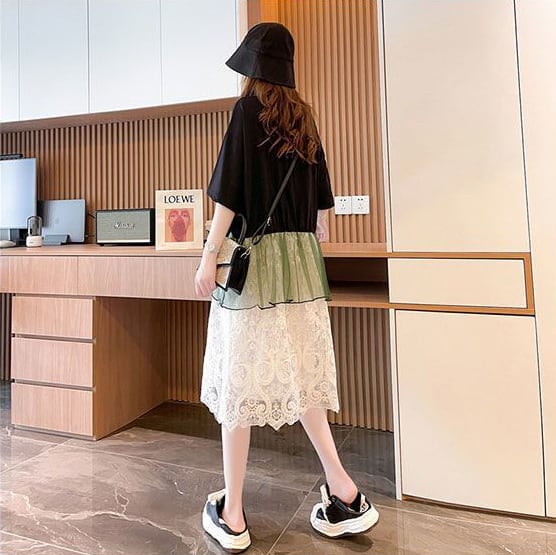 売り切れ必至 スウィート キュート レイヤード風 プリント 半袖 ワンピース<ins-8043>