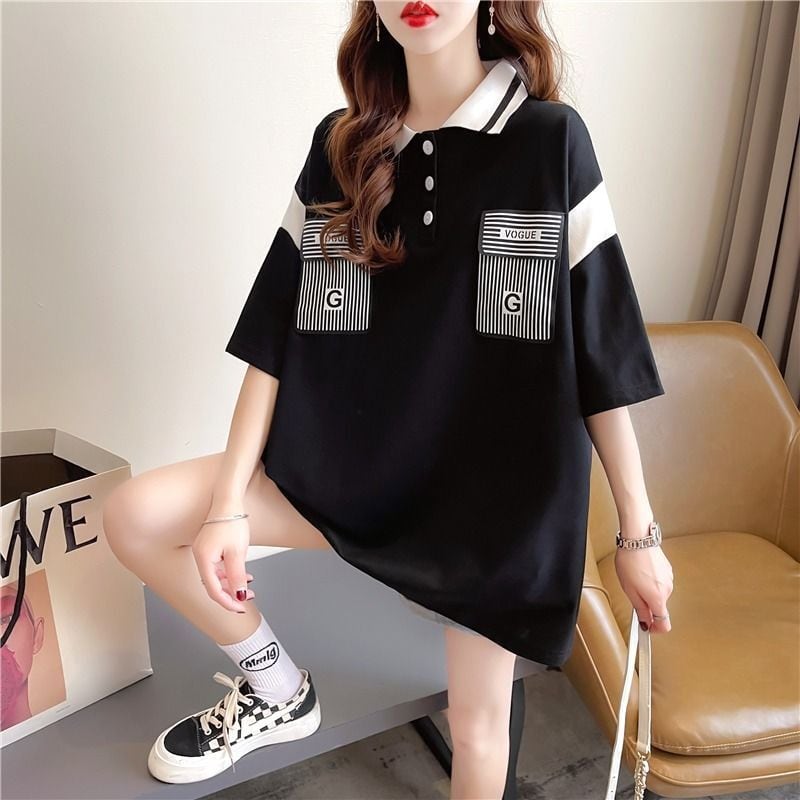 絶対流行 カジュアル 2色選択可 切り替え 半袖 Tシャツ カットソー<ins-8292>