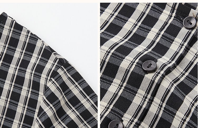 定番シンプル ゆったり感アップ  エレガント チェック柄 Tシャツ カットソー<ins-8368>