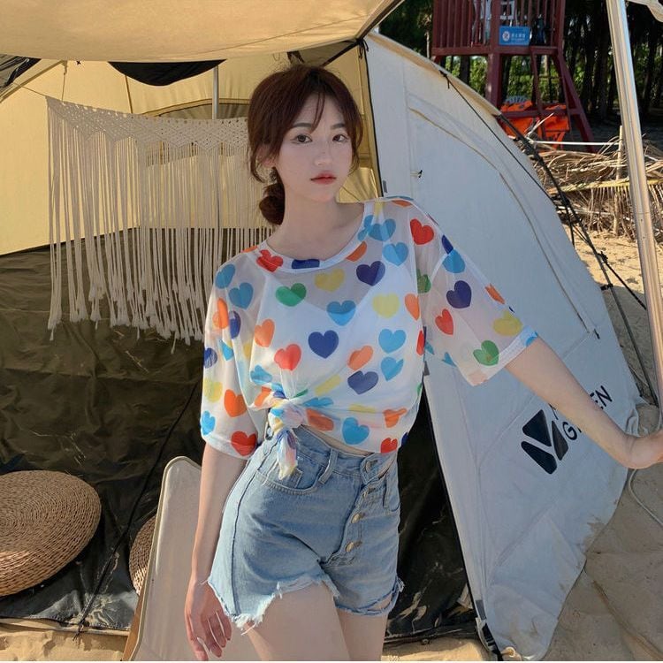 話題沸騰中 キュート カラーマッチング 2色 半袖Tシャツ<ins-8155>