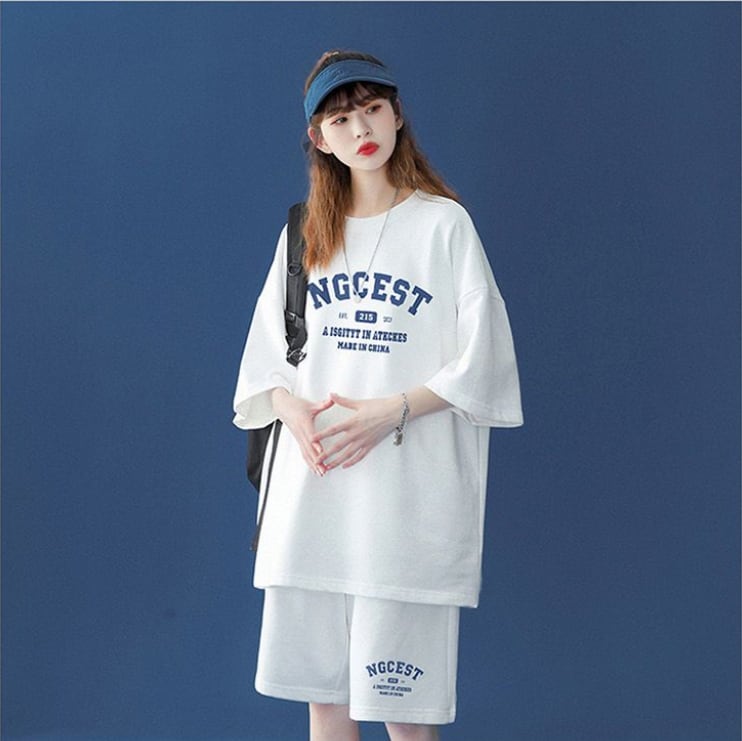 【半額!期間限定!!】売り切れ必至 カジュアル 半袖Tシャツⅹパンツセット全4色 男女兼用<ins-6574>