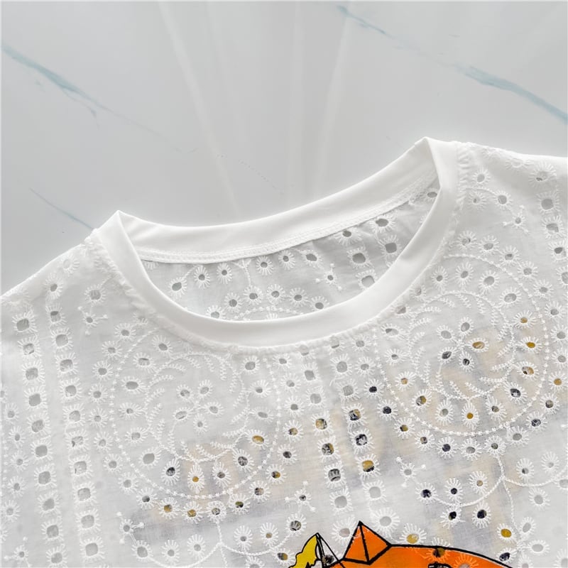 新作 プリント レースルーズ ゆったりロングTシャツins-3025
