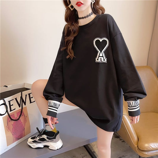 シンプル ファッション 切り替え プリント Tシャツ カットソーins-3664