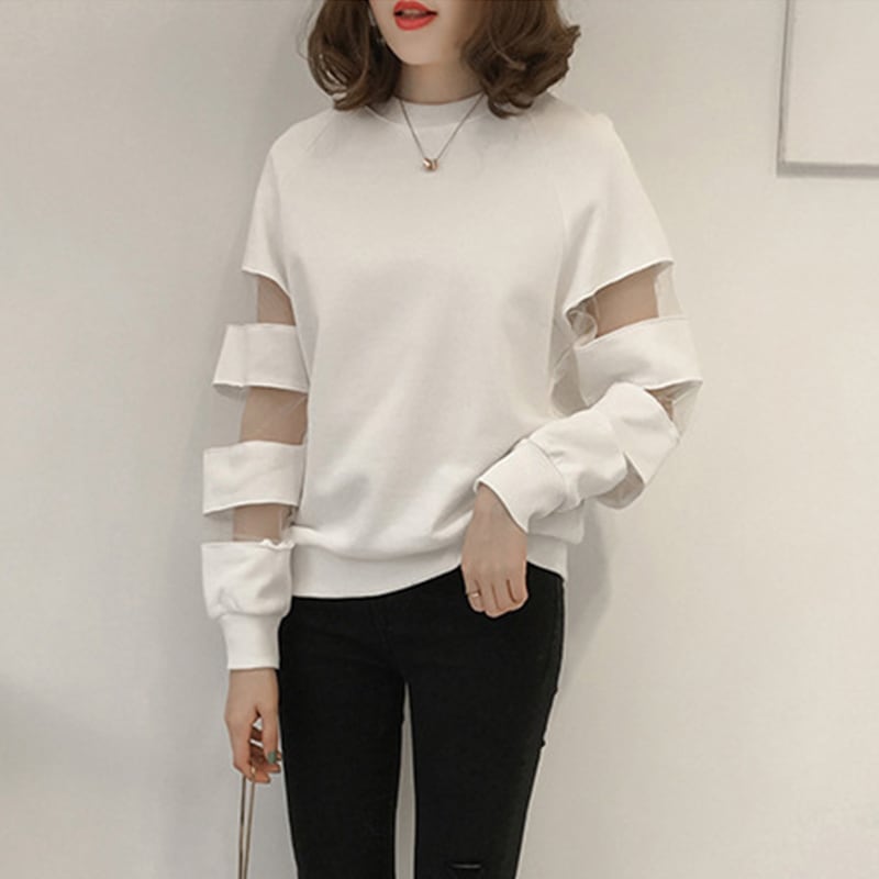 合わせやすい デイリー ラウンドネック 無地 切り替え スウェット パーカーins-2128