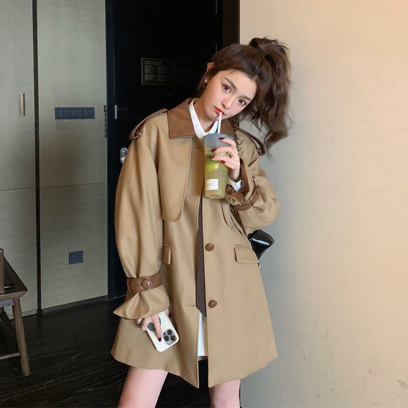 大人らしい 配色 トレンチコート ゆったりコートins-4816