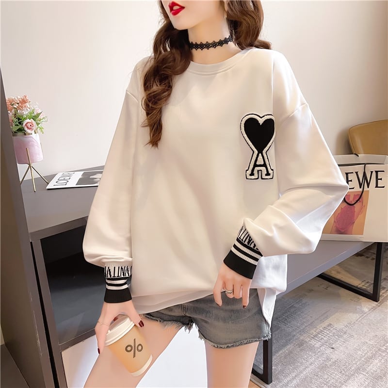 シンプル ファッション 切り替え プリント Tシャツ カットソーins-3664