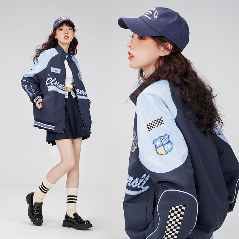 着瘦せ 英字ロゴ 配色ジャケット 男女兼用 コート ins-4795
