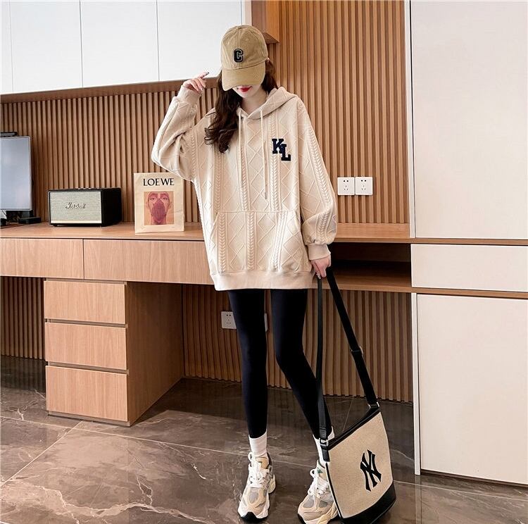 【裏起毛あり】好感度100% ワッフル 英字ロゴフード付きパーカ全4色ゆったりトップスins-4753
