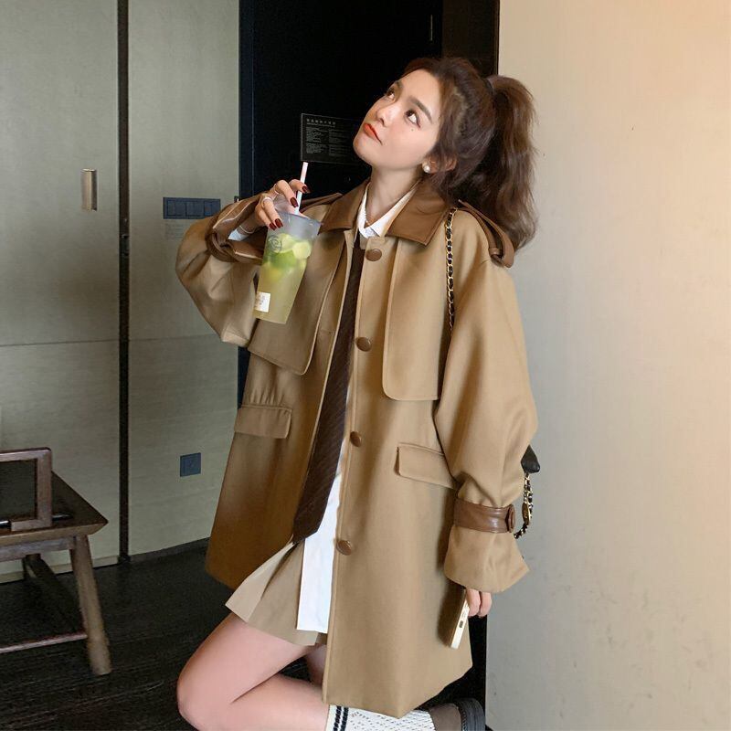 大人らしい 配色 トレンチコート ゆったりコートins-4816