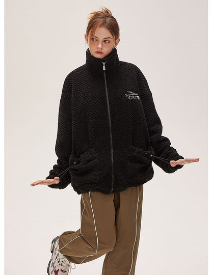 売り切れ必至  立体フェイクバックパックデザイン 2色展開 ボアジャケットE-12714