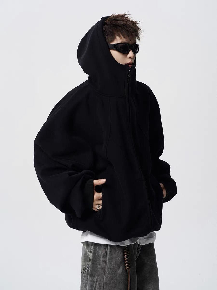 ファッション感満々 切り替え 2色選択 男女兼用 ジップアップパーカーE-12543