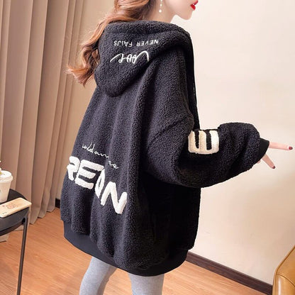 好感度UPアルファベットロゴボアフルジップパーカー 厚手トップス 全4色 E-4443