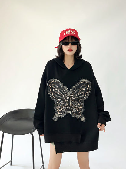 都市ファッショ デザイン オシャレ おしゃれ度高め 刺繍 ホットダイヤモンド カジュアル 3色選択 パーカーE-9290