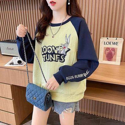 合わせやすい刺?ロゴゆったり厚手ラグランスリーブ   スウェット全2色E-4613