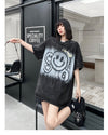 大注目 スマイルプリント ヴィンテージ加工  ゆったり 半袖Tシャツ -A728