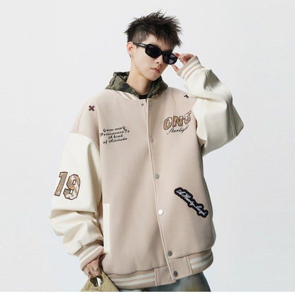 【中棉】人気爆発中 アメリカンレトロ 配色切り替え 刺繍ロゴ ユニセックス スタジャンE-12627