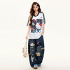 通気メッシュ プリント ゆったり Vネック 半袖 Tシャツ F-13509