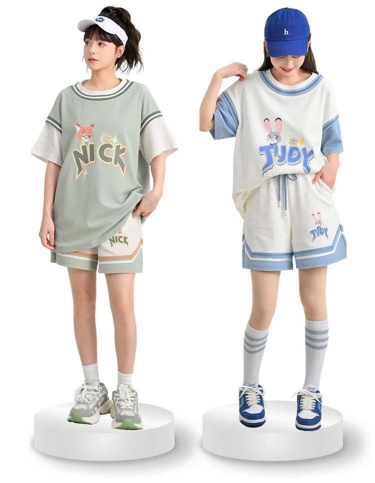 新商品 キュート カジュアル ルーズ 半袖Ｔシャツⅹパンツセット 全2色-A752