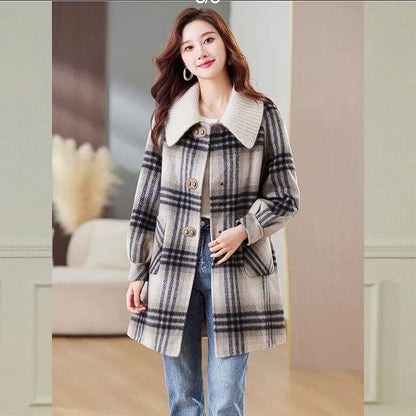 絶対欲しい チェック柄 高級感溢れる 2色選択 ミドルレングス コート E-9740