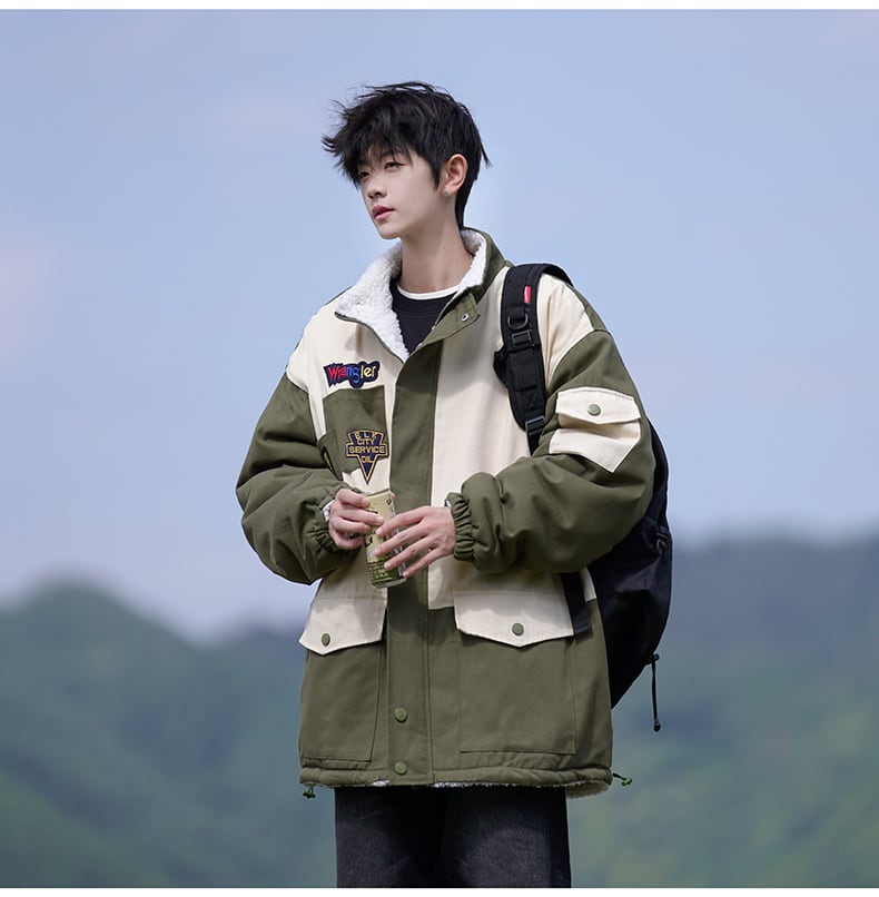 【裏起毛】質感のいい 配色切替 リバーシブル 裏ボア  オーバーサイズ ジャケットE-12581