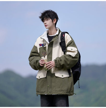 【裏起毛】質感のいい 配色切替 リバーシブル 裏ボア  オーバーサイズ ジャケットE-12581