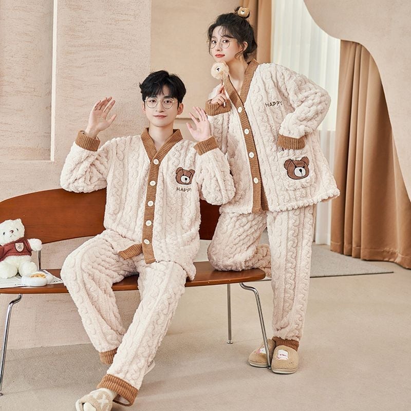 定番シンプル 肌触り抜群 求めてたデザイン 3種選択 サンゴフリース カップル パジャマ E-9775