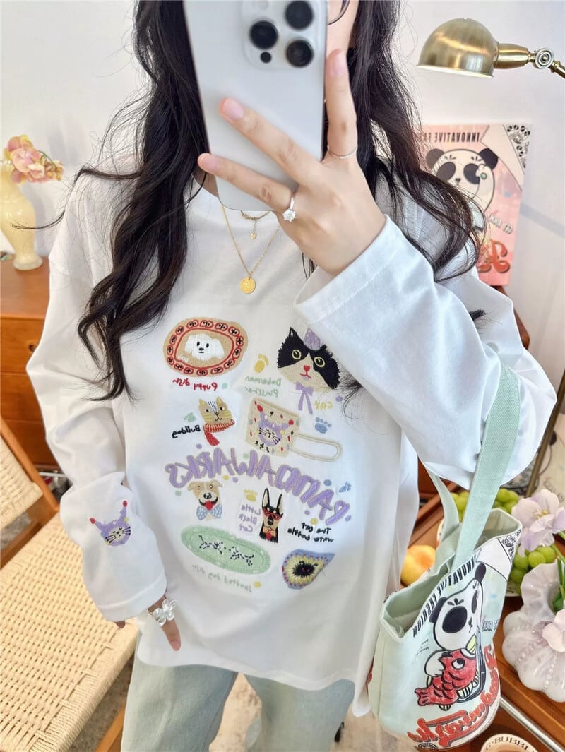 新商品 大人可愛い 求めてたデザイン 肌触り抜群 プリント 5色選択 TシャツE-9369