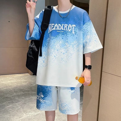 大人気アイテム グラデーション Tシャツ & ショーツ セットアップ E-80013