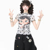 着瘦せ 水玉 プリント メッシュ Tシャツ F-13579