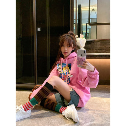 絶対流行  流行新作 目を奪われる  大人可愛い カジュアル  プリントパーカー -A1515