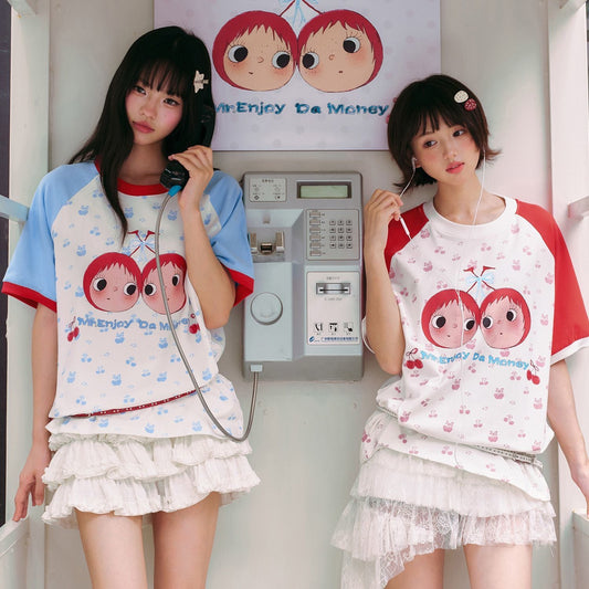 甘系 双子 ラグランスリーブ ゆったり 甘カジュアル Tシャツ F-13500