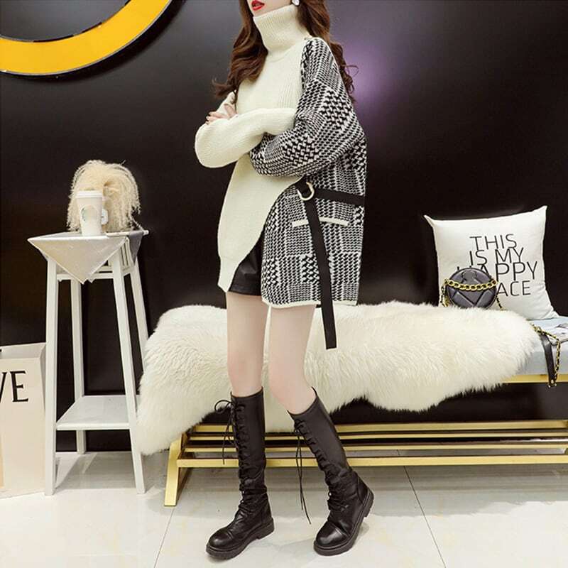 個性的なデザイン お洒落 一目惚れ 切り替え セーターE-3738