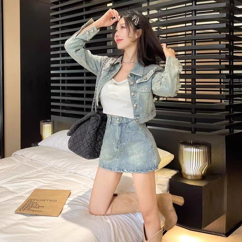 超人気 セット デニムジャケット＋ラップスカート E-6529