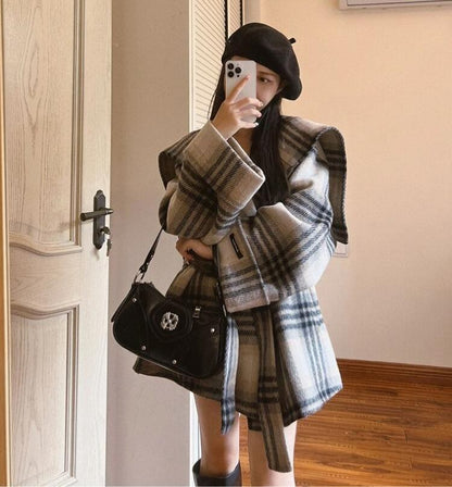 主役級の存在感！気質アップ おしゃれ度高め チェック柄 ウールコート E-9984
