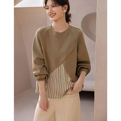 人気上昇中 オシャレ 都市ファッショ デザイン レイヤード風 切り替え ニットトップスE-9546