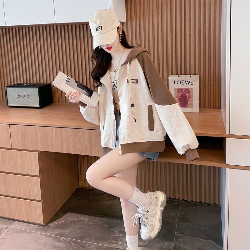 今季マストバイ トレンドアイテム 存在感抜群 アバンギャルド 切り替え 2色選択 パーカー トレーナー レディース フード付き カーディガン E-9551