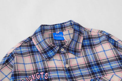 存在感抜群 カジュアル トレンドアイテム チェック柄 刺繍 全2色 シャツ E-9163