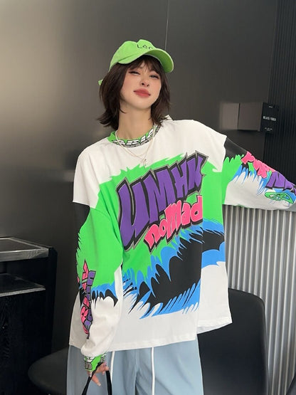 着回し力抜群 アバンギャルド 個性的なデザイン プリント全2色 TシャツE-9225